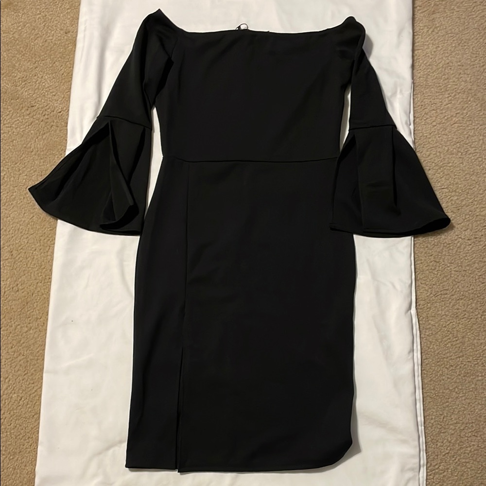 Nasty Gal Black Off-Shoulder Bell Sleeve Sheath Dress